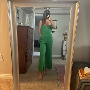 Anthropologie Maeve Green Linen Cutout Jumpsuit
